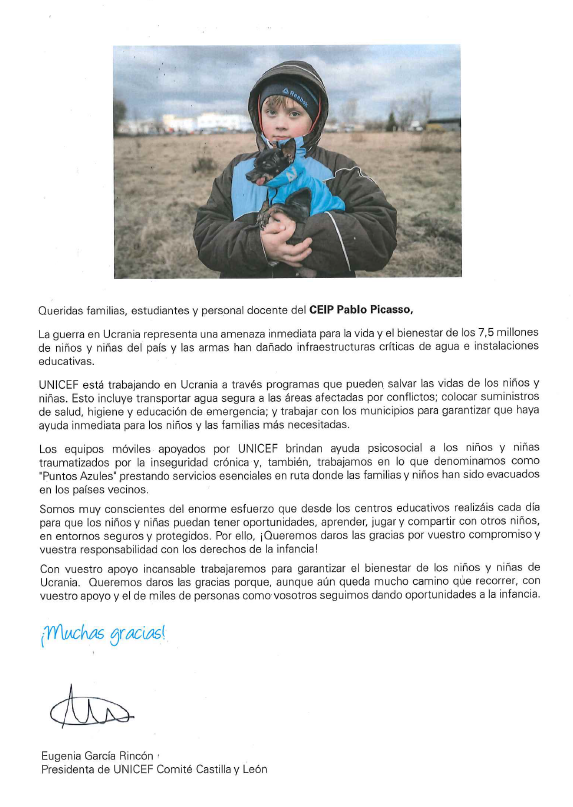 UNICEF - CARTA COMUNIDAD EDUCATIVA - SOLIDARIDAD CON UCRANIA